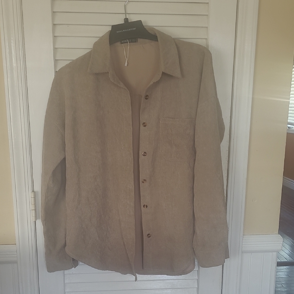 Casual Tan Corduroy Button Down Shirt Oversized
